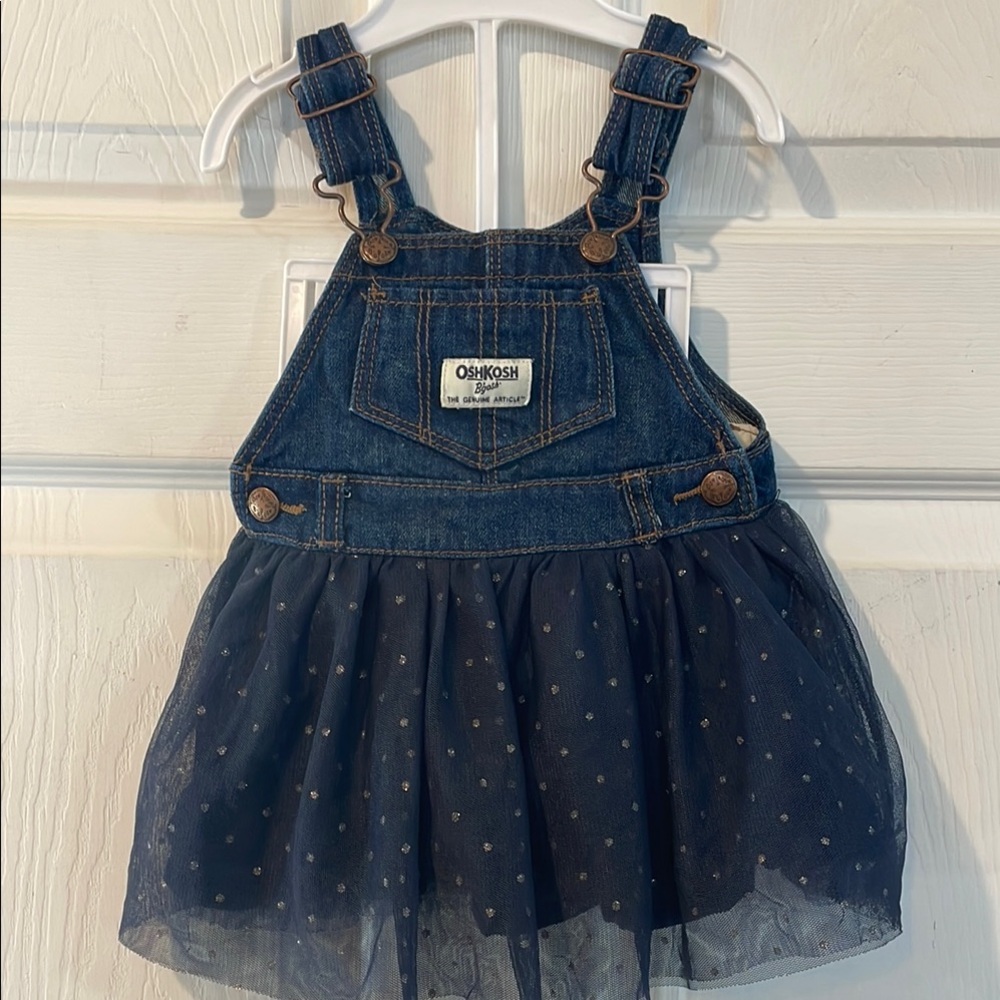 OshKosh B'gosh Navy Denim Overall Dress with Tulle Skirt